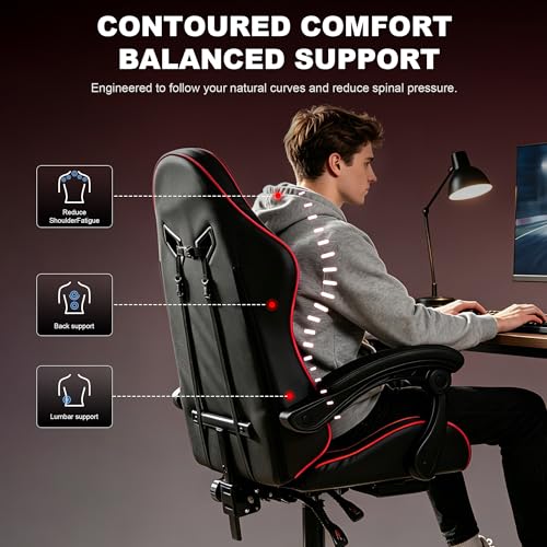 Image of Ergonomic Gaming Chair for Adults, Reclining Computer Office Desk Chair with Footrest, Pocket Spring Cushion,Linkage Armrests, Lumbar Support & Headrest, Heavy-Duty Enlarged Metal Base,Red