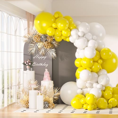 Image of 130Pcs 18 /12 /10 /5 Inch White and Yellow Balloon Garland Arch Kit | Assorted Size Latex Balloons for Wedding, Baby Shower, Birthday Party Decoration