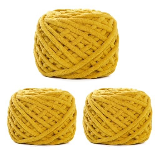 Image of Plush Chenille Chunky Yarn for Crocheting 100g(54.6yd) - Bulky Thick Fluffy Yarn for Knitting- Soft Velvet for Baby, Blanket Knitting Blanket Yarns- Amigurumi Yarns (3- Turmeric)
