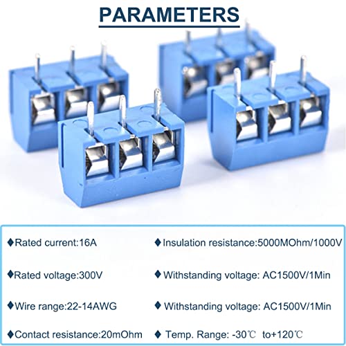 DAOKAI KF301 PCB Terminal Block 5mm Pitch 2P 3P 4P Mount Screw Connector Blue (20