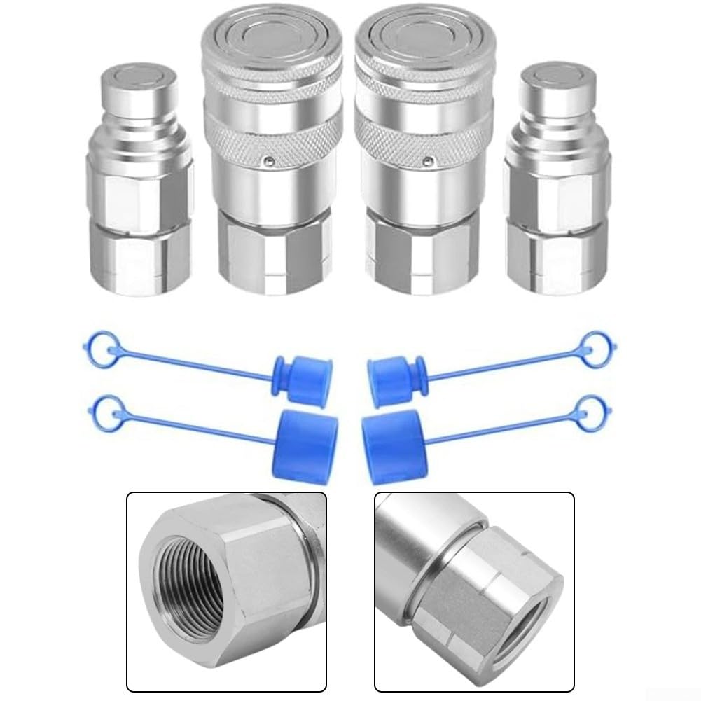 Acopladores hidráulicos de conexión rápida de cara plana, 2 juegos de rosca NPT con tapa para uso en circuitos hidráulicos de alto caudal de hasta 23 GPM (NPT1/2)
