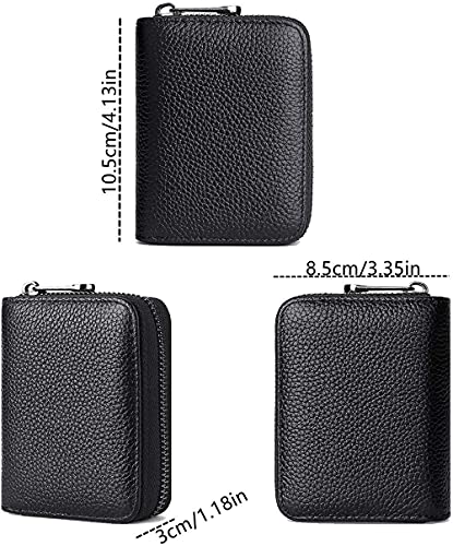【Genuine Leather】RFID Blocking Wallet 20 Card Solts Credit Card Case Holder accordion style zipper wallet for men and women（black）2