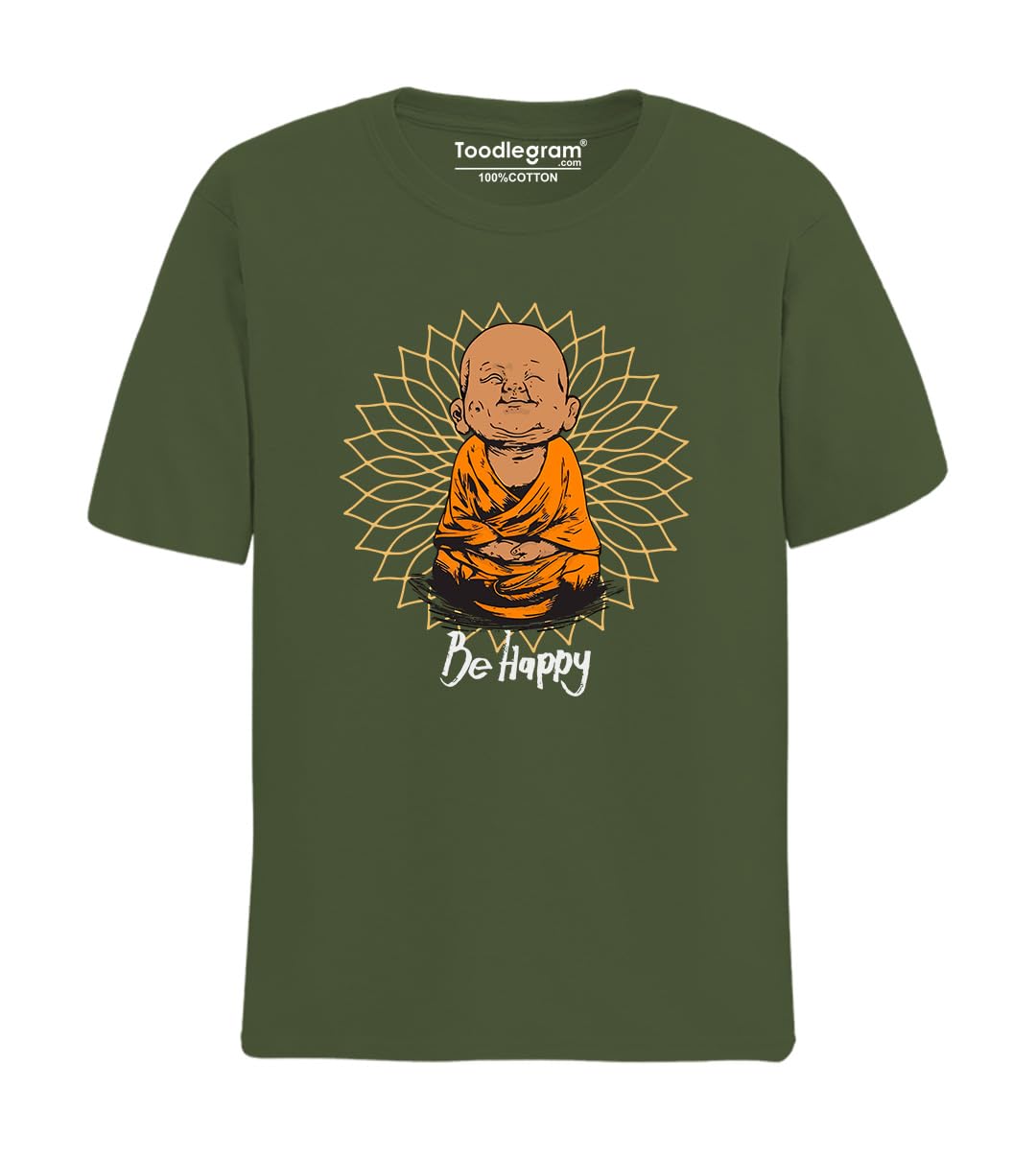 toodlegram Be Happy Monk Men/Women Tshirt, 100% Cotton Regular Fit Graphic Printed Tshirt, Plus Size Collection, Sizes S-7XL, All Plus Sizes-picture-56