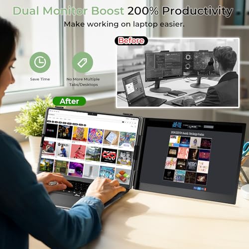 Image of ZUMWALT Laptop Screen Extender, 14 inch FHD 1080P Dual Portable Monitor for Laptop, Ultra-Thin Travel Monitor Extender Fit 13 inch-17.3 inch, Plug and Play Compatible with Windows /Mac /Android /Chrome /Switch