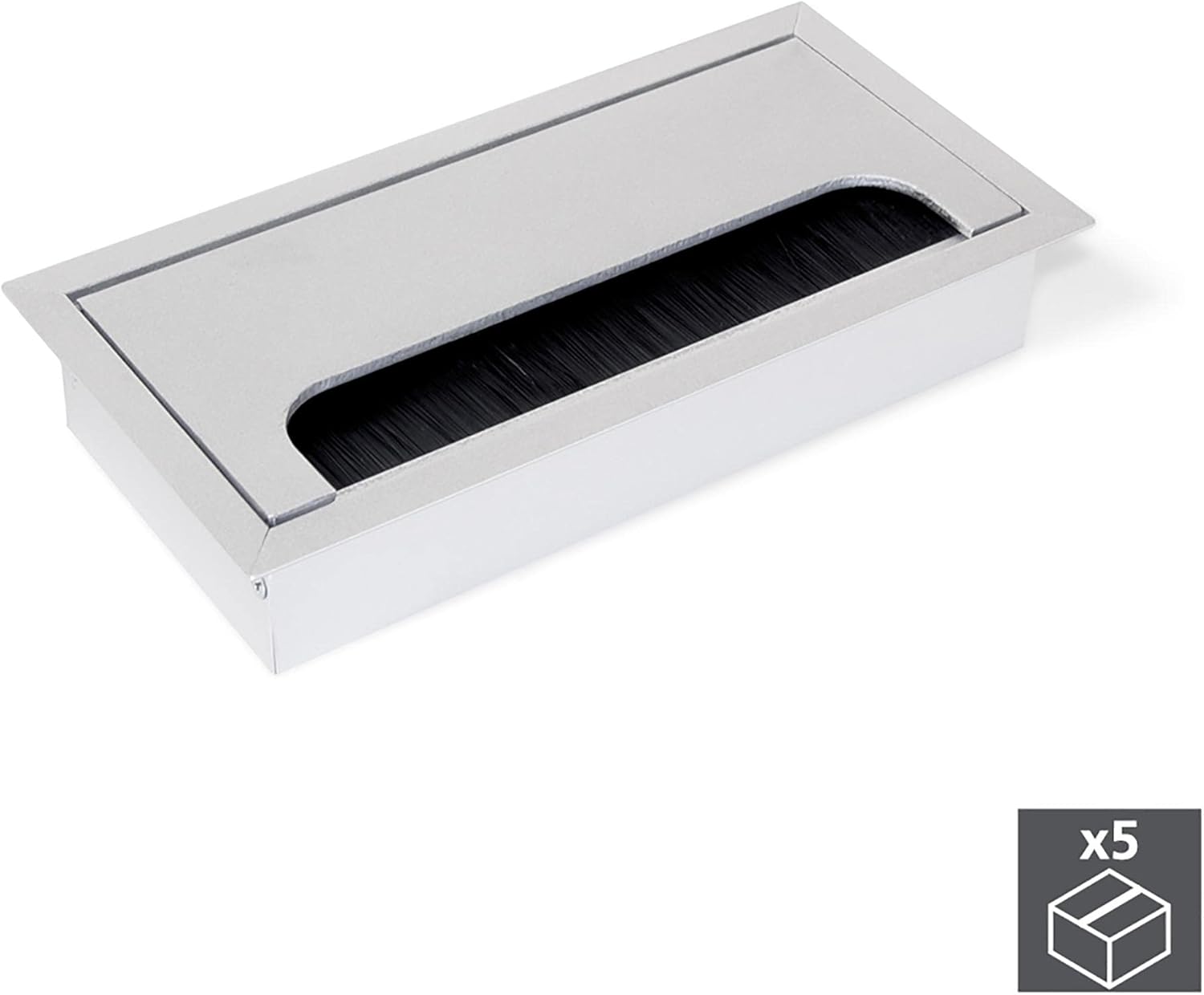 Emuca 5070462 Set of 5 Square Built-in Metal Grommets for Table/Desk/worktop 160x80mm in matt Anodized Aluminium