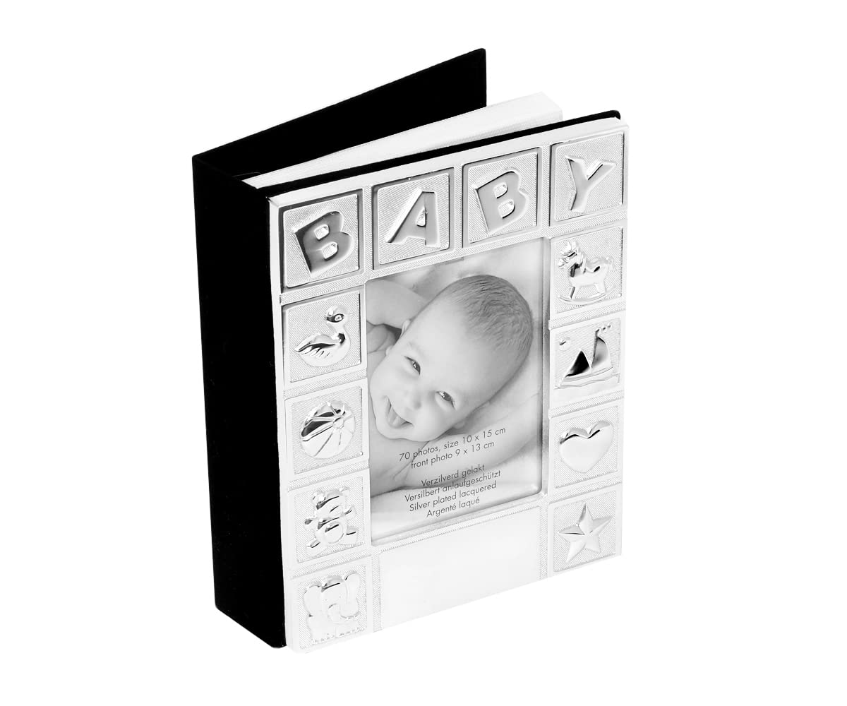 Designerski album fotograficzny dla niemowląt, posrebrzany, zabezpieczony przed nalotem, książka z ramką na zdjęcia, album na 70 zdjęć, album do wkładania 10 x 15 cm, z okazji chrztu