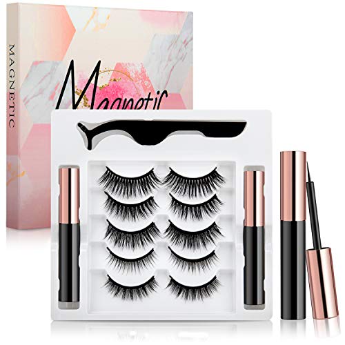 [2021 Upgrade] Magnetic Eyelashes,Magnetic Lashes and Eyeliner Kit, No Glue Needed, Natural Look Magnetic Fake Lashes with 2 Tubes of Magnetic Eyeliner & Tweezers-Easy Use and Reusable
