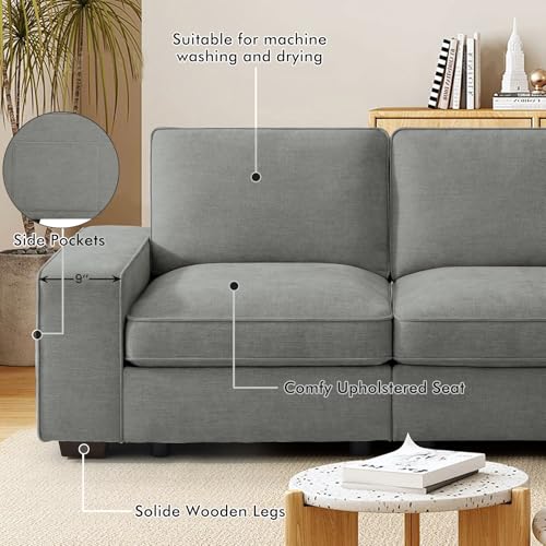 Image of TEKAMON 73 inch Modular Sofa Couch with Seat Storage, Comfy 2-Seater Chenille Fabric Loveseat Sofa for Living Room, Office, Apartment W /Deep Seat, Wide Armrest, USB Charing Removable Cover(Light Grey)