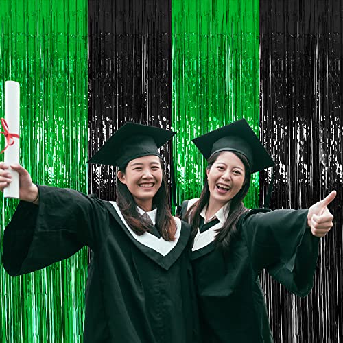 4 Packs 3.3Ft X 8.2Ft Graduation Party Decorations Green Black Tinsel Foil Fringe Curtains For Home Outdoor Graduation Diy Party Tinsel Photo Background Supplies Green And Black Grad Party Decorations #TOP5