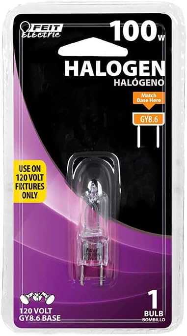 Bombilla Halógena Eléctrica Feit 100W T4 GY8.6 - Regulable 1600 Lúmenes 3000K | Blanco cálido 3000K, ideal para acento, pantallas, electrodomésticos, iluminación de piscinas y spas, vida útil de 2000 horas, BPQ100/8.6/CAN