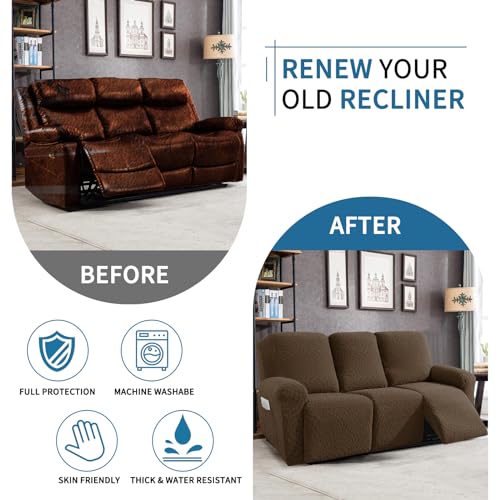 Image of 2026 Sofa Recliner Cover 5-Piece (69 inch-91 inch) Super Soft Recliner Couch Covers with Big Pocket & Anti Slip Ties Stay in Place, Stretch Lazy Boy Reclining Couch Sofa Slipcover Durable Washable, Coffee