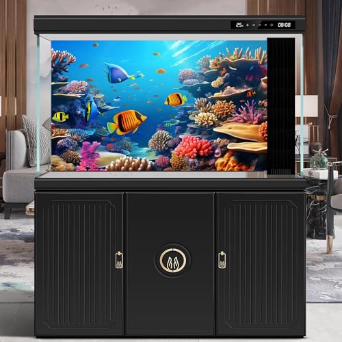 Image of Underwater World Aquarium Background Vibrant Coral Reef Tropical Fish Terrarium Background Deep Blue Ocean with Colorful Fish and Marine Life Fish Tank Backdrop Wallpaper Decor Poster 48x24in