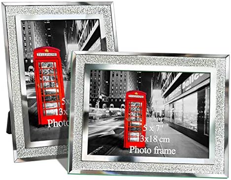 5x7 Glass Picture Frame Set of 2, Glitter Frame Made to Display 5x7 Photo for Table Top