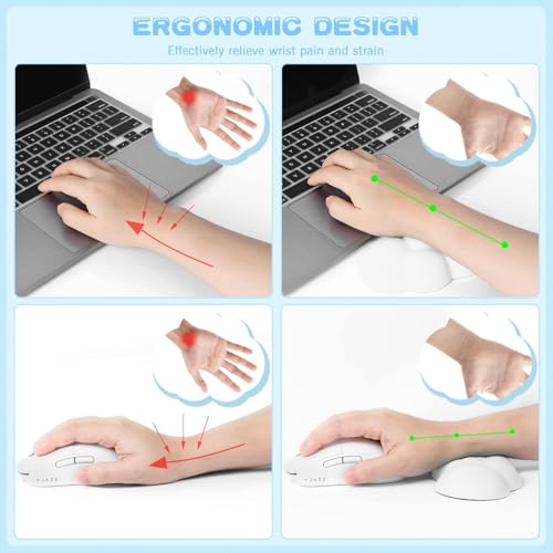 Image of ATTACK SHARK Cloud Keyboard Mouse Wrist Rest with Coaster Set,Ergonomic Palm Rest Combo for Pain Relief, Non-Slip Base,Ultra-Soft Memory Foam Wrist Cushion Support for Comfortable Typing /Gaming-White