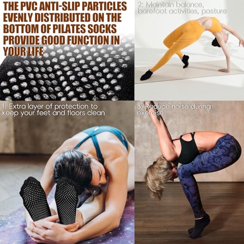 Non Slip Grip Socks 3 Pairs Yoga Socks Unisex for Pilates,Hospital,Ankle,Barre Anti Skid Socks for Women and Men(Black)4