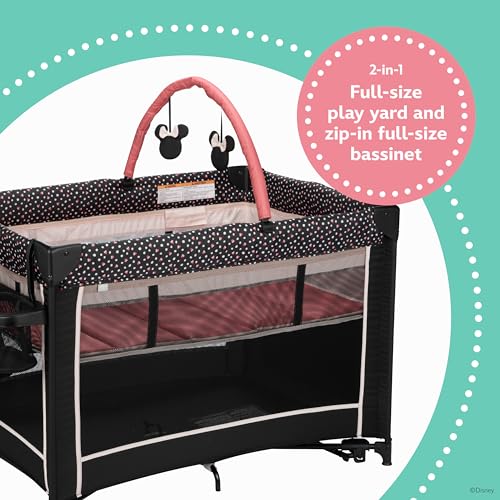 Image of Disney Baby Classic Minnie Mouse 2-in-1 Play Yard with Rocking Bassinet, Minnie Charm