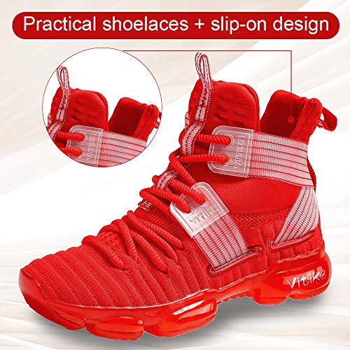 Boys Basketball Shoes Kids Sneakers High-Top Sports Shoes Durable Lace-Up Non-Slip Running Shoes Secure For Little Kids Big Kids And Girls Size 4 Red #TOP2
