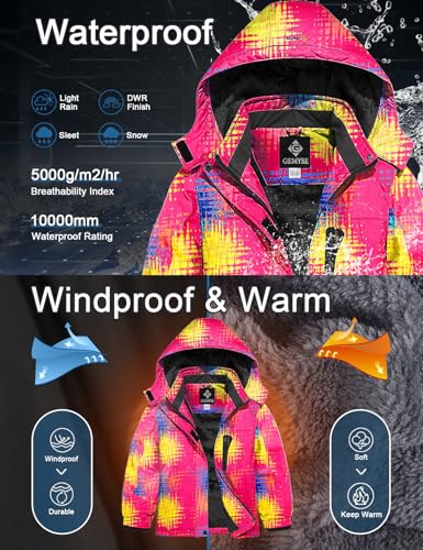 Image of GEMYSE Girl's Waterproof Ski Snow Jacket Hooded Fleece Lined Windproof Winter Jacket