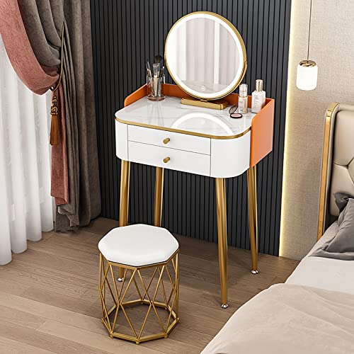 Set da trucco a LED con specchio illuminato, moderno tavolo da toeletta e sgabello, design compatto per piccole camere da letto, ideale per gli amanti del trucco e soluzioni salvaspazio