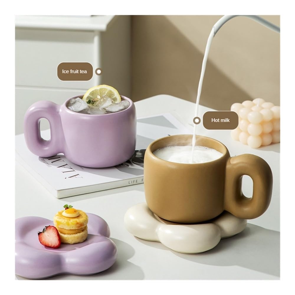 Keramiktasse in Blütenblattform, kreative nordische Heimdekoration, handgefertigte Tasse, personalisierter Teller, Kaffee, Tee, Milch, Kuchen, 500 ml, 1 (Kaffee-Set)