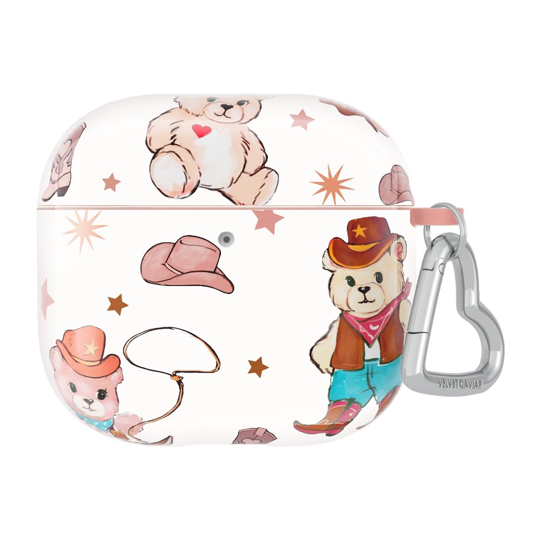 VELVET CAVIAR Compatible with AirPods 4 Case with Keychain - Cute Protective Hard AirPod 4th Generation Cases for Women - Cowboy Teddy Bear