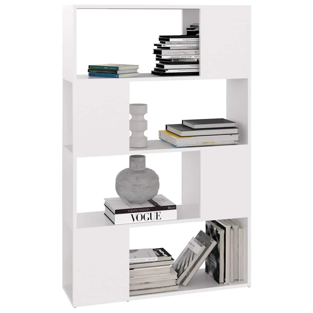 Bücherregal Raumteiler Weiß Holzwerkstoff 80x24x124,5 cm mit 4 Fächern, Stauraum für Bücher, Zeitschriften, Multimediageräte, Büroregal, Wandregal, Ordnung im Raum