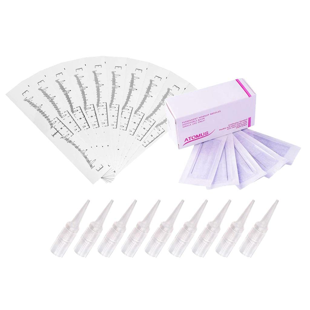 100 Set Needles Permanent Makeup Pen Tips 10pcs Ruler Stickertattoo Needles Grips Tips Tattoos Art Health-image-0
