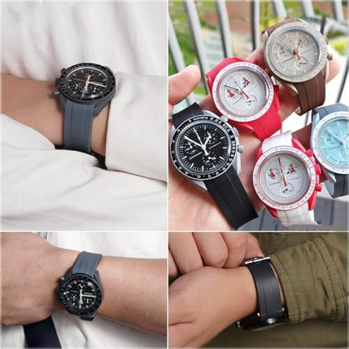 Image of Bands for MoonSwatch Watch,Curved end No Gap,Premium Silicone Rubber Watch Strap for Omega X Swatch Moonswatch Speedmaster /Rolex /SEIKO 20mm 22mm Watch Strap Replacement Band for Men Women