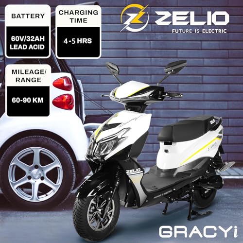 Image of ZELIO GRACYi Electric Scooter | 60V /32AH Battery | Range: 55-60 km | Non-RTO | Disc Brake | Charges in 4-5 Hrs | Alloy Wheels | Colors: White /Black