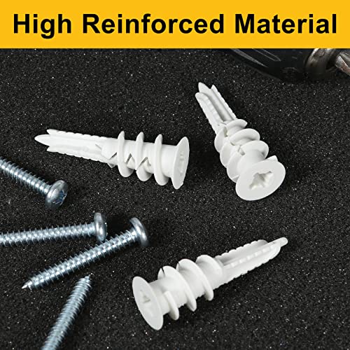#8 Anchors Drywall Anchors 100Pcs Proffessional Wall Anchors And Screws For Drywall，50 Self-Tapping/Threaded Plastic Drywall Anchors ＋ 50 1-1/4'' Screws，75Lbs Hanging, Dry Wall Anchors And Screws Kit #TOP2