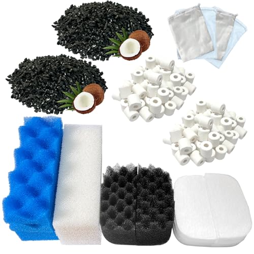 beaufan 24 Pack Aquarium Media Kit Replacement for Fluval 206/207 Canister Filters Replacement Bio Foam Filters Activated Carbon & Ceramic Rings (2 Sets Maintenance Bundle)
