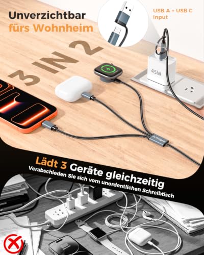 3-in-2 Ladegerät für apple watch ladekabel 1.25M USB-C – Ansicht 6