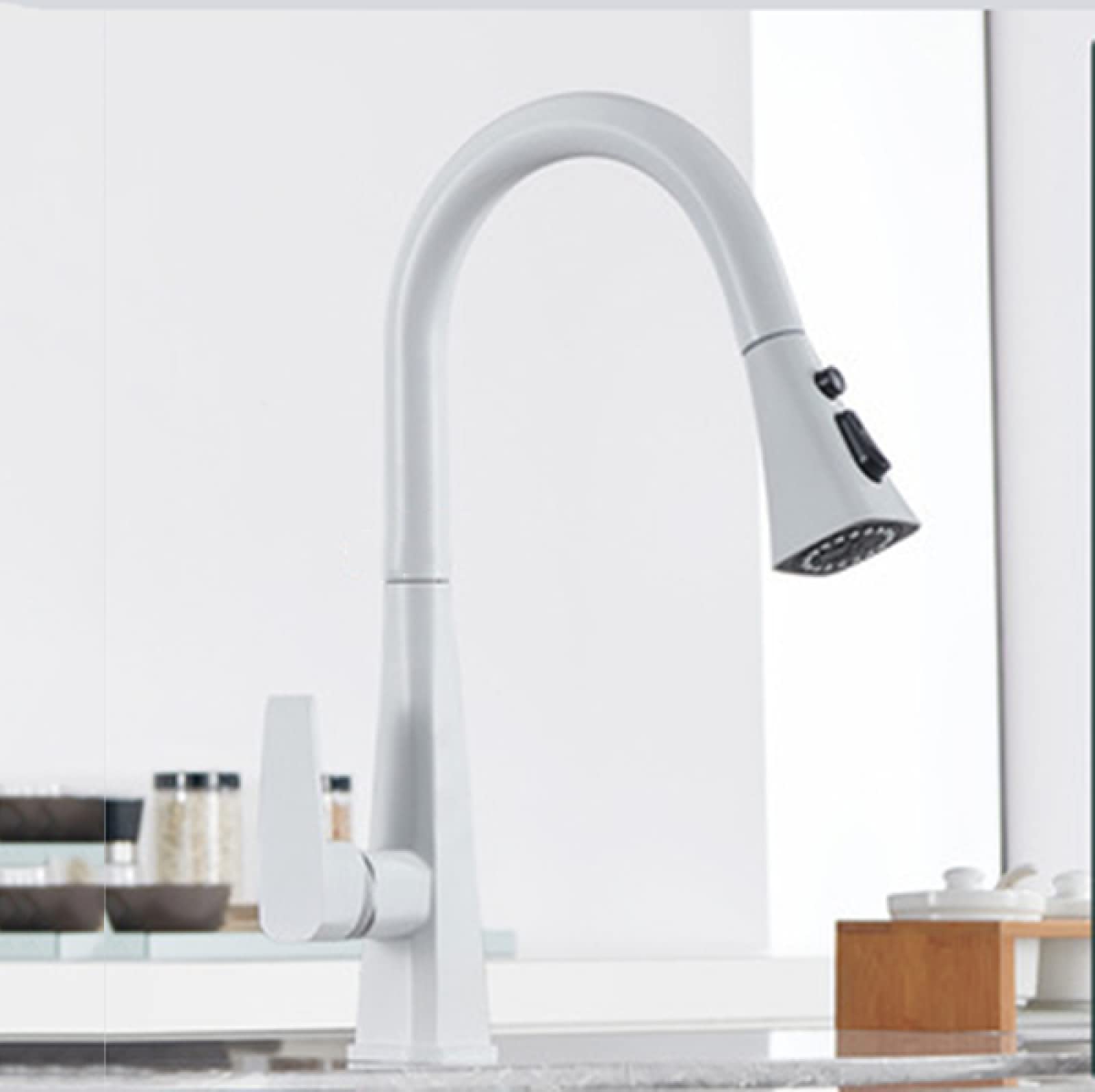 MXXQRHF 360° Swivel Pull Down Kitchen Faucet 3Function Sprayer Modern White Sink Mixer Single Handle Easy Install WaterSaving Stylish Design Kitchen Tap (Blanc)