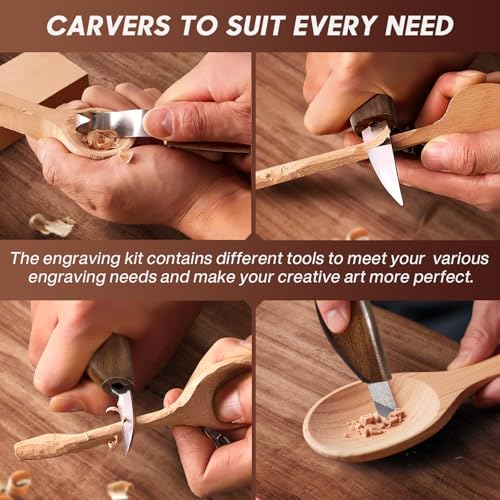 17 Pezzi Kit di Coltelli per Intaglio del Legno, Strumenti per Intaglio del Legno, con custodia, Sicurezza Guanti, Pietra Lucidante, Affilatura, Strumenti per Intaglio Legno per DIY Principianti - immagine 6