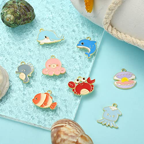 Stiesy 24Pcs 8 Styles Enamel Marine Animal Charms Pendants Ocean Creature Charms Cute Sea Animal Dangle Charms for DIY Crafts Bracelet Jewelry Making - Image 3