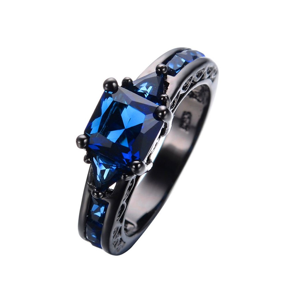 TopmakerSize6-10 Gorgeous Amazing Blue Sapphire Black Gold Filled Ring