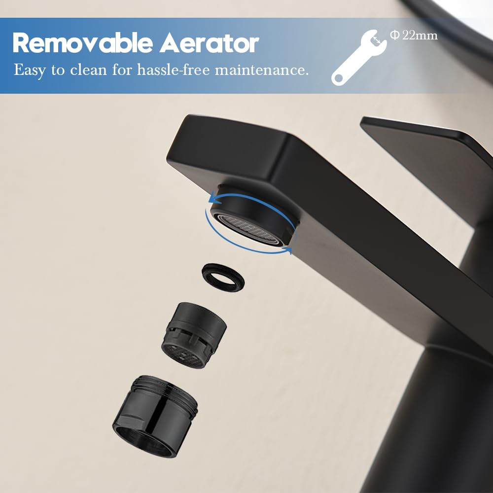 Decaura Grifo de baño con desagüe G1' 1/4 pop-up, pequeño grifo de lavabo con caño de altura 130 mm, grifo mezclador de acero inoxidable con desagüe (negro)