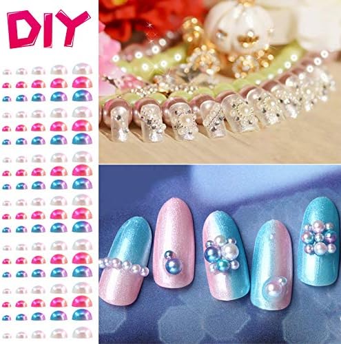 Glarks 2850Pcs Mixed 3/4/5/6/8mm Rainbow Color Beads Flat Back Half Round Pearl Cabochon Pearl Flatback for Nail Craft Scrapbook DIY Decoration