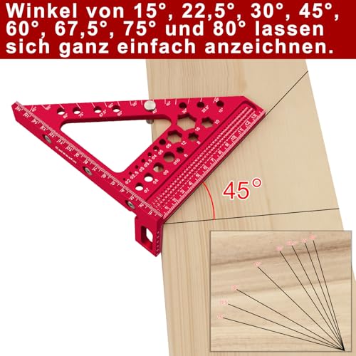 3D-Gehrungswinkel,Präzisions Messwerkzeug für Holzbearbeitung, Multifunktionaler Winkelmesser, 15-90 Grad, Aluminiumlegierung, Holzbearbeitungslineal für Tischler & Ingenieure