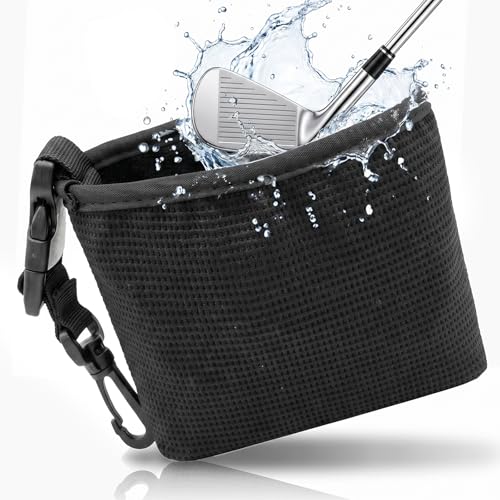 houlishu 1 Pack Black Golf Club & Ball Cleaning Bag - Golf Bag Accessories, Waterproof Liner Detachable Clip Machine Washable for Course Practice Golfer Gifts for Men