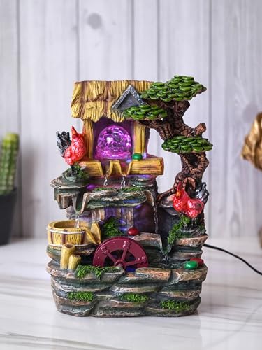 Image of Polyresin Hen Design Tabletop Indoor 3 Steps Water Fountain for Home Decor with LED, Speed Controller Pump & Crystal Ball (Size: 24 x 19 x 34 CM |Colour: Multi | Weight: 1800 Gram)