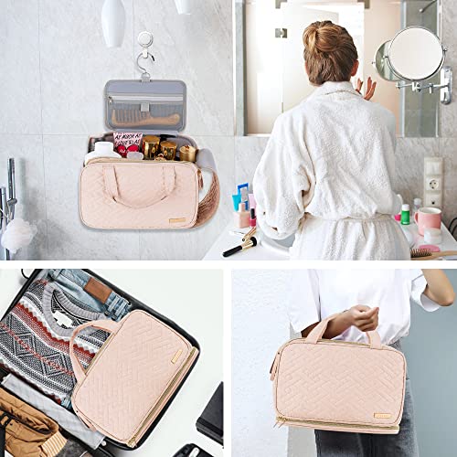 Lizzton Toiletry Bag For Women And Men, Large Travel Shaving Dopp Kit With Hanging Hook, Water-Resistant Makeup Organizer Bag For Bathroom Toiletries, Cosmetics, Full-Sized Accessories (Pink) #TOP4