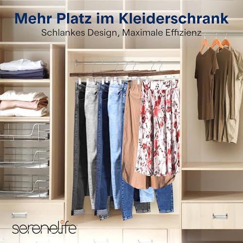 SereneLife Hosenbügel Klemmbügel, Kleiderbügel Rock 30 Stück, Kleiderbügel Holz 360 ° Schwenkhaken & Verstellbare Clips 35.5cm, Hangers Clothes Platzsparend & rutschfest, Retro Braun
