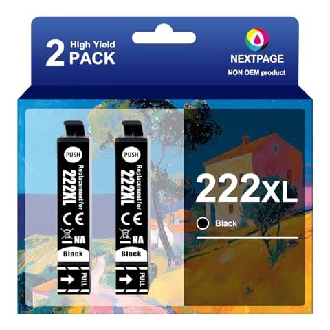 NEXTPAGE 222XL Black Ink Cartridges Remanufactured Replacement for T222 Ink Cartridges Work with Workforce WF-2960, Expression XP-5200 Printer (222XL Black 2 Pack) Cover