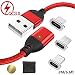 Magnetic USB Charger Cable Lighting/Micro USB Type C for Android Phone, QC 3.0 Fast Charging Cable with LED, 3 in 1 Adapters Quick Charge Cord Nylon (5-Red, 2M/6.6ft)