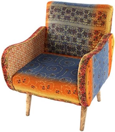 Karma Living 27X28X33 38 Lb Lounge Kantha Chair, 27" x 28" x 33", Vintage Muted Tone, 7