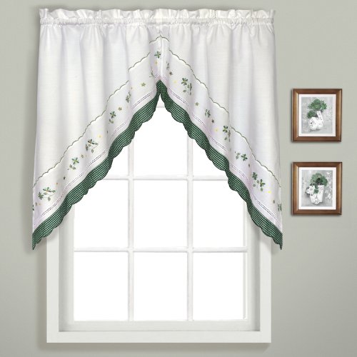 United Curtain Gingham Embroidered Swags, 60 by 38-Inch, Green, Set of 2