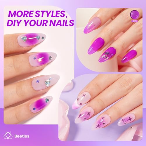 Image of Beetles Purple Gel Nail Polish, 15ML Clear Jelly Gel Polish Sheer Translucent Effect Neutral Nail Polish Soak Off UV Violet Night Dream Series French Nail Art Manicure Salon Gift for Women