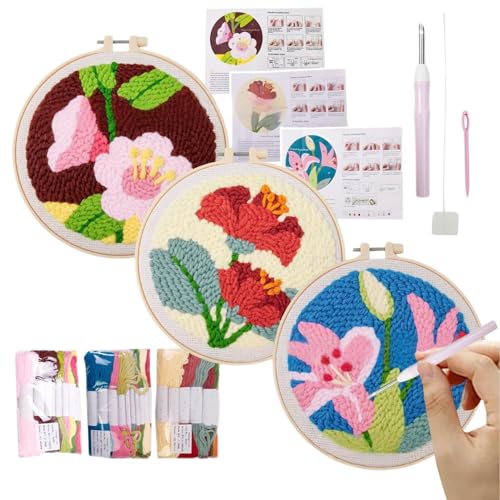 Broderie punch needle kit floral pour créer votre décoration d'intérieur fait main