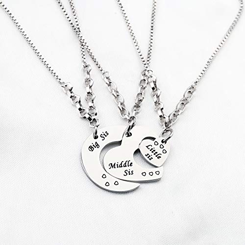 FUSTMW 3 Sister Bracelets Big Sis Middle Sis Little Sis 3 Pieces Matching Heart Bracelets of 3 Sister Jewelry Gift for Best Friends 9 Inch Adjustable Chain (silver) - Image 3